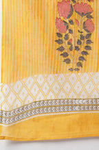 Janasya Women's Yellow Cotton Striped Kurta With Palazzo And Dupatta | Grocsy