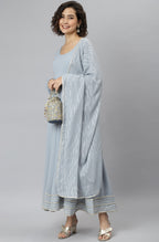 Janasya Women's Grey Poly Georgette Solid Kurta With Dupatta | Grocsy