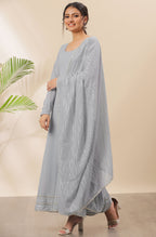 Janasya Women's Grey Poly Georgette Solid Kurta With Dupatta | Grocsy