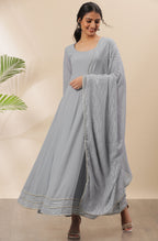 Janasya Women's Grey Poly Georgette Solid Kurta With Dupatta | Grocsy