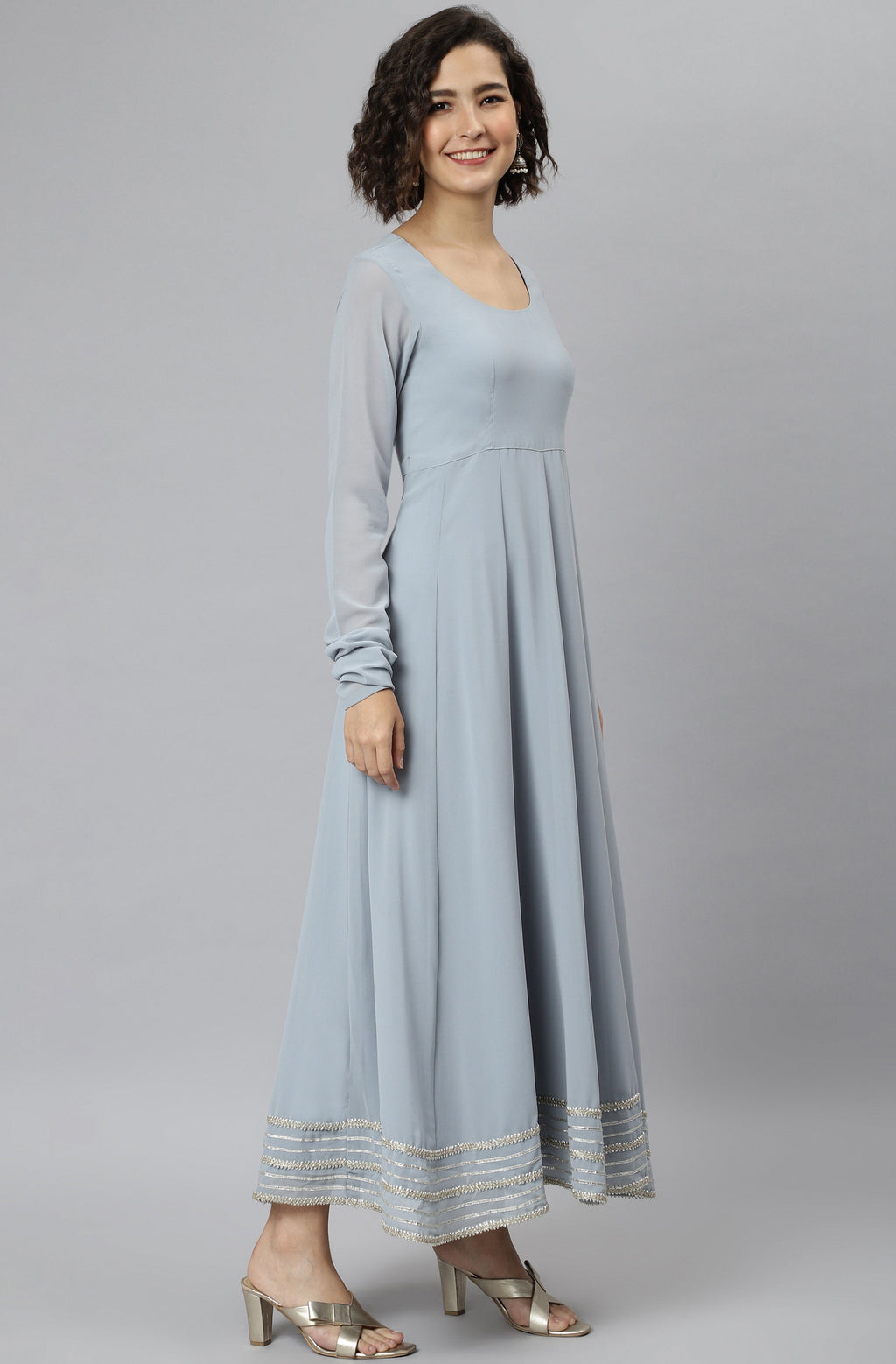 Janasya Women's Grey Poly Georgette Solid Kurta With Dupatta | Grocsy
