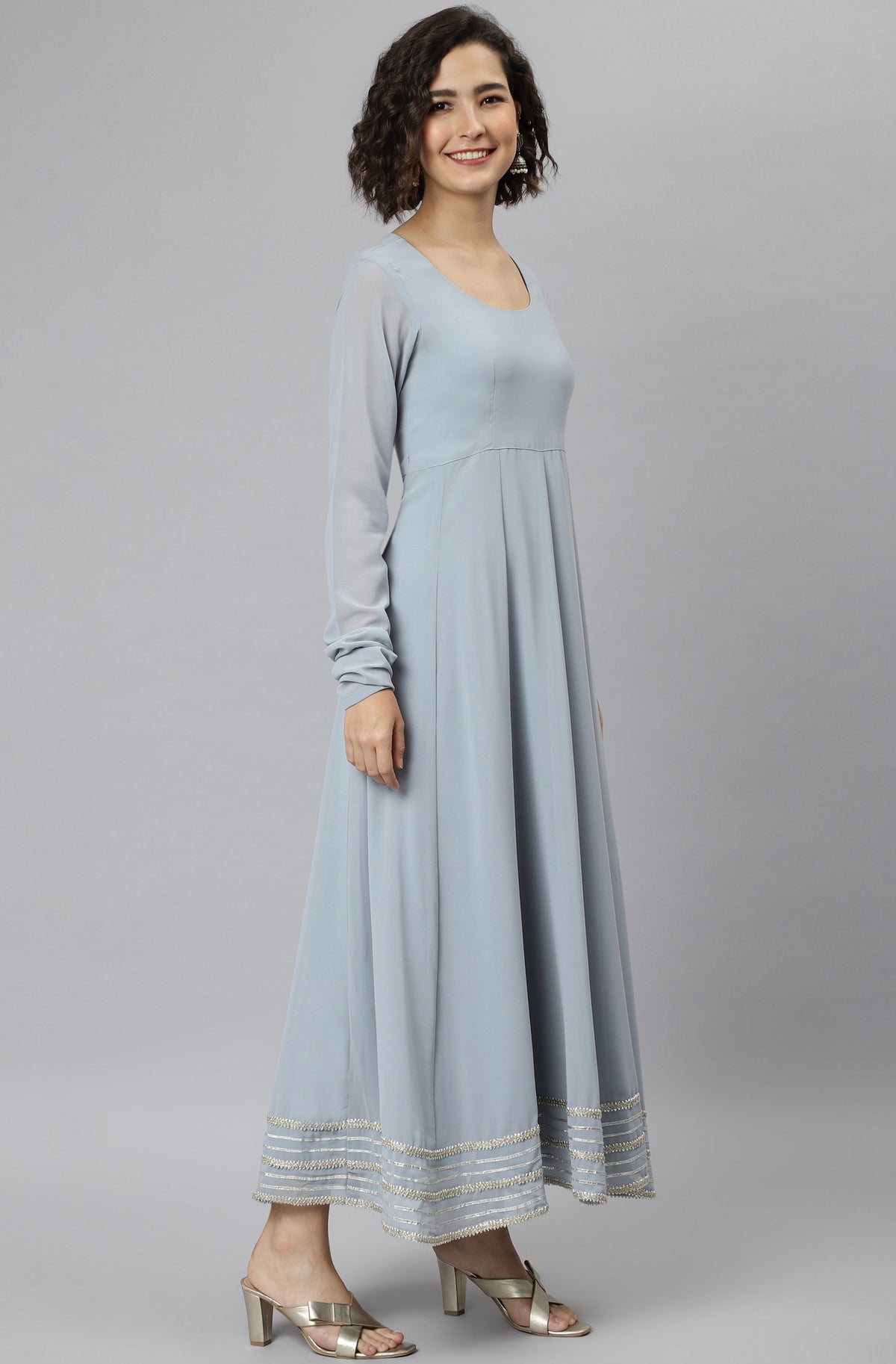 Janasya Women's Grey Poly Georgette Solid Kurta With Dupatta | Grocsy