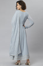 Janasya Women's Grey Poly Georgette Solid Kurta With Dupatta | Grocsy