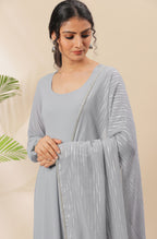 Janasya Women's Grey Poly Georgette Solid Kurta With Dupatta | Grocsy