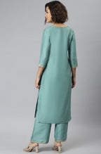 Janasya Women's Green Poly Silk Solid Straight Festive Kurta Set | Grocsy