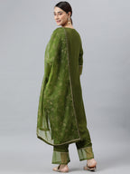 Janasya Women's Olive Green Rayon Solid Kurta With Palazzo And Dupatta | Grocsy