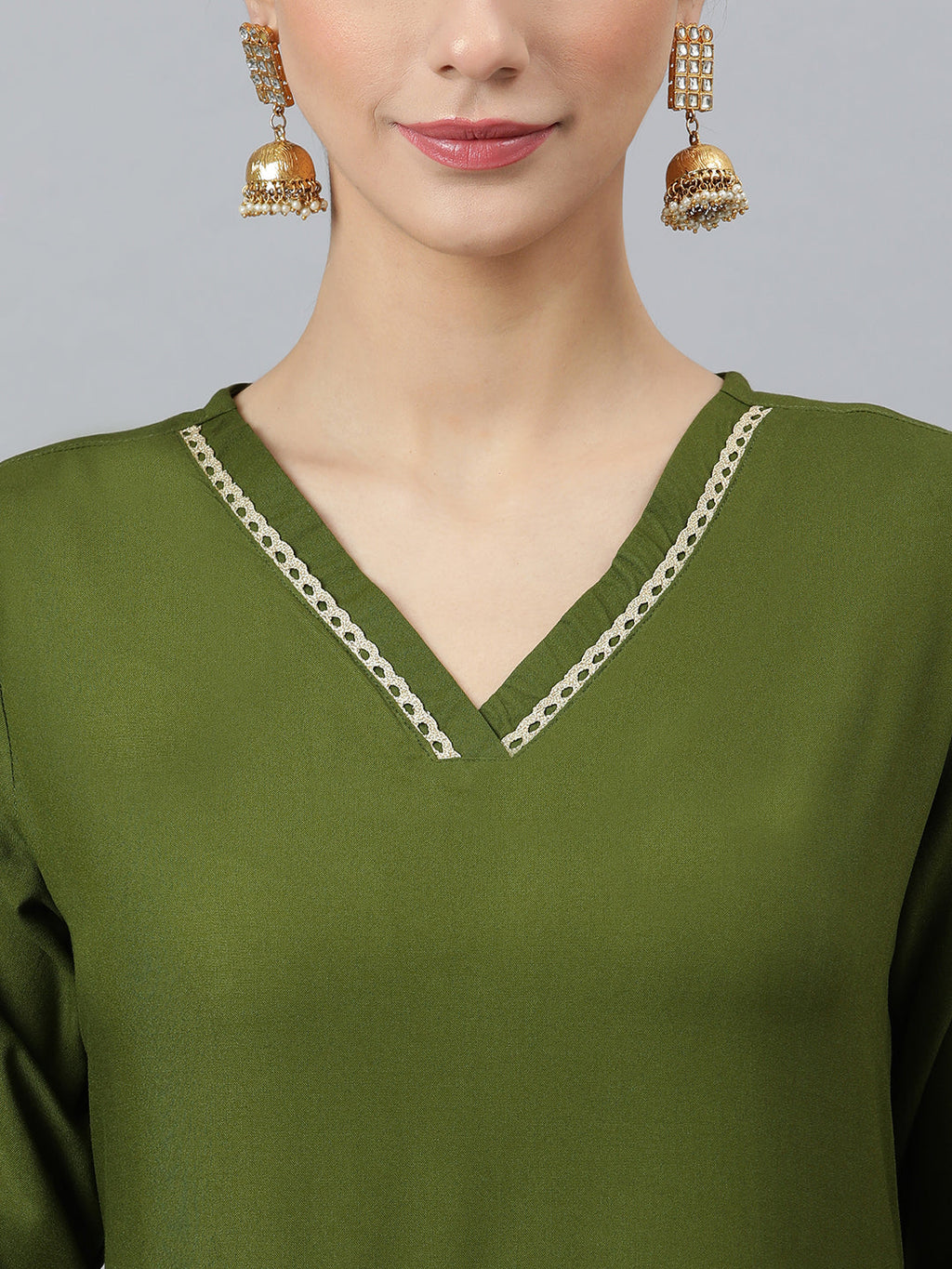 Janasya Women's Olive Green Rayon Solid Kurta With Palazzo And Dupatta | Grocsy
