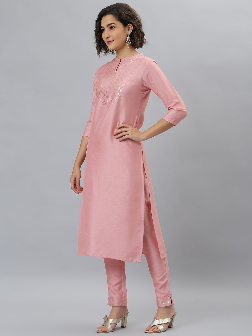 Indian Clothing Janasya Women's Pink Poly Silk Floral Printed Straight Party Kurta Set | Grocsy