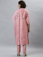 Indian Clothing Janasya Women's Pink Poly Silk Floral Printed Straight Party Kurta Set | Grocsy