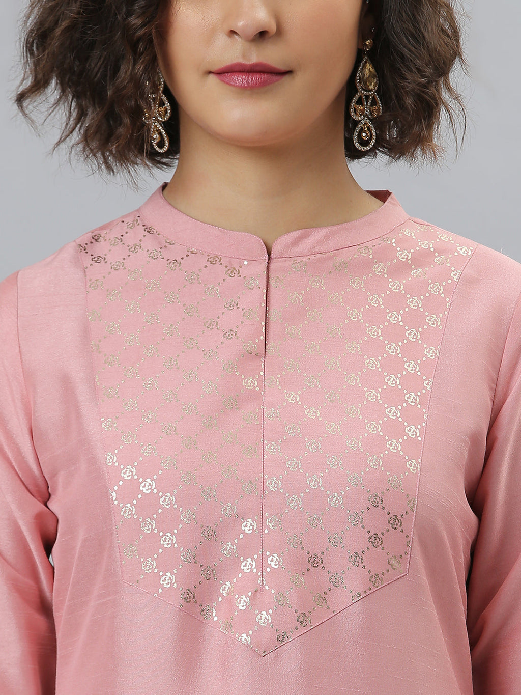 Indian Clothing Janasya Women's Pink Poly Silk Floral Printed Straight Party Kurta Set | Grocsy