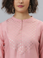 Indian Clothing Janasya Women's Pink Poly Silk Floral Printed Straight Party Kurta Set | Grocsy