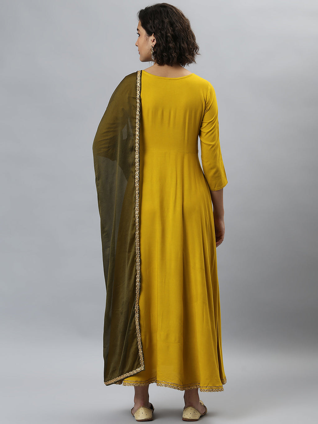 Janasya Women's Mustard Rayon Solid Flared Casual Kurta Set | Grocsy