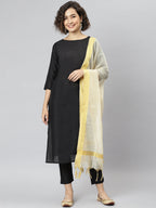 Janasya Women's Black Poly Silk Solid Straight Casual Kurta Set | Grocsy
