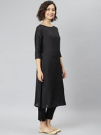 Janasya Women's Black Poly Silk Solid Straight Casual Kurta Set | Grocsy