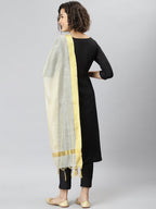 Janasya Women's Black Poly Silk Solid Straight Casual Kurta Set | Grocsy