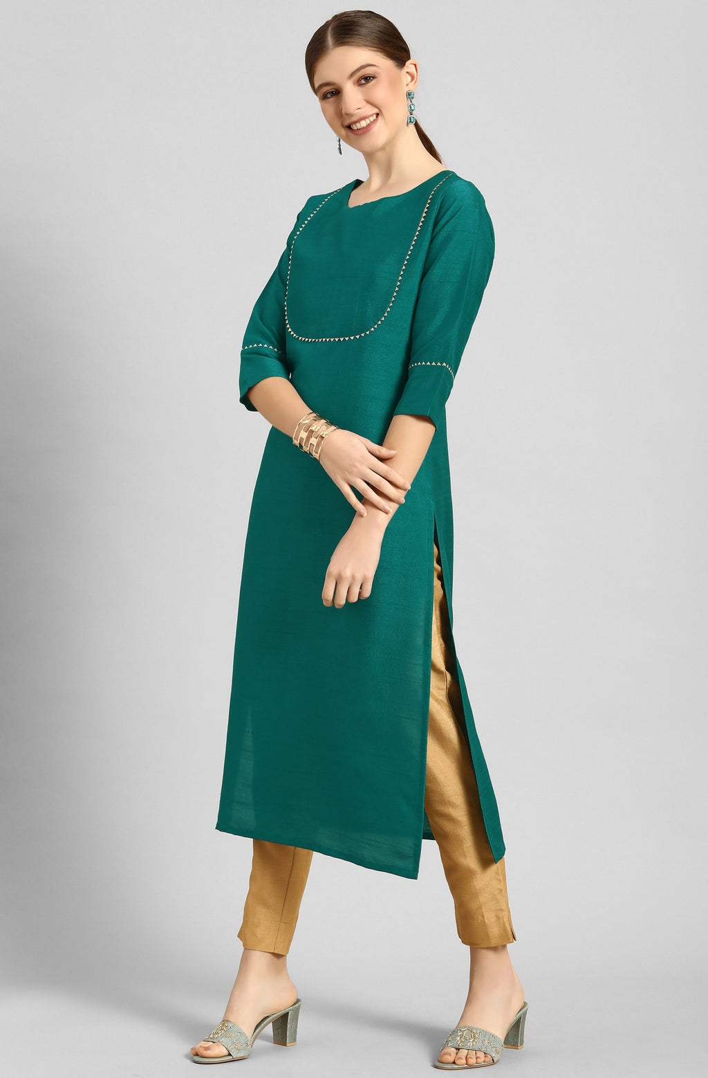 Janasya Women's Green Poly Silk Solid Straight Casual Kurta Set | Grocsy