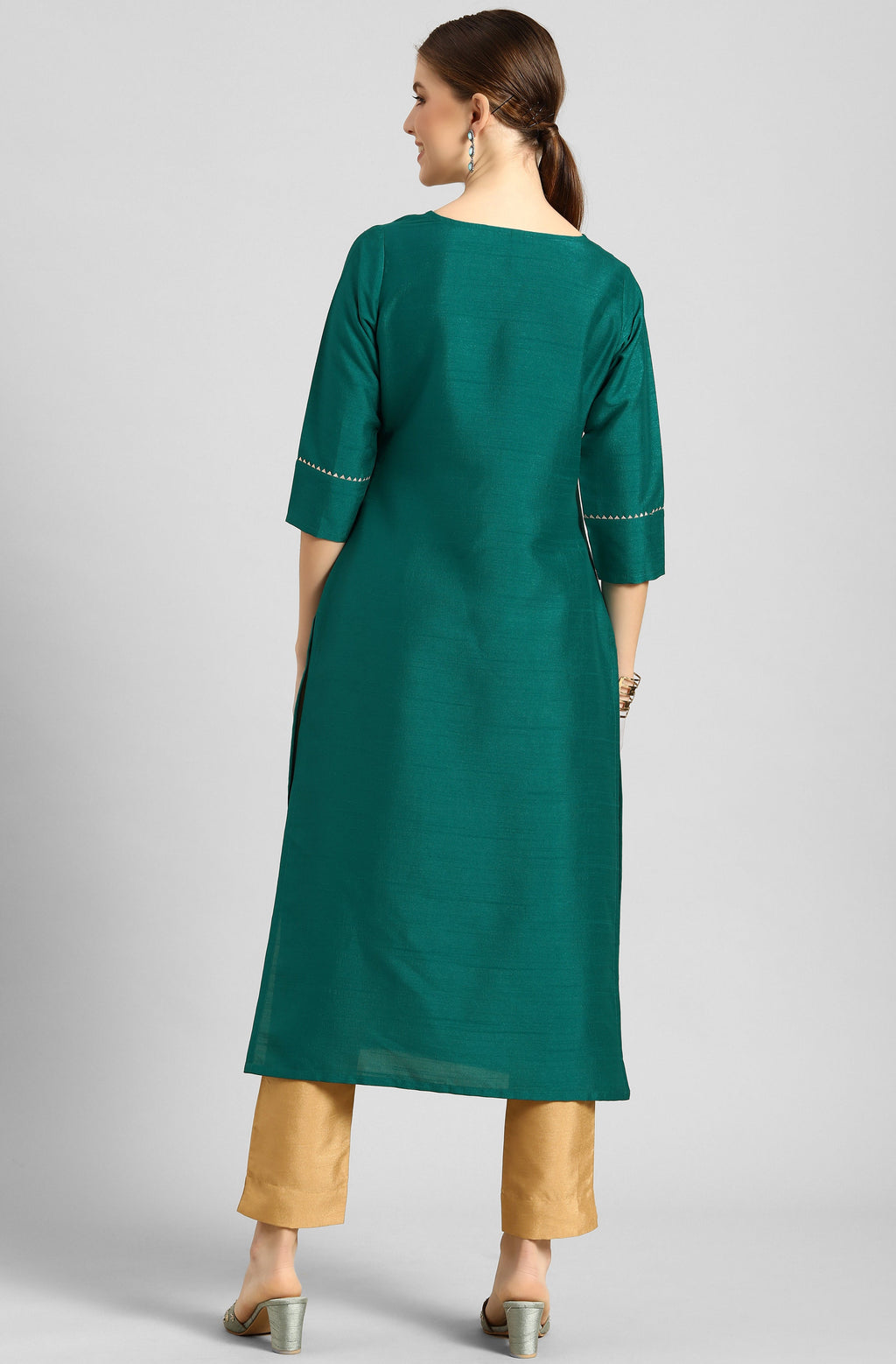 Janasya Women's Green Poly Silk Solid Straight Casual Kurta Set | Grocsy
