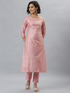 Janasya Women's Pink Poly Silk Floral Printed Straight Party Kurta Set | Grocsy