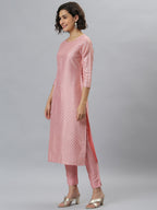 Janasya Women's Pink Poly Silk Floral Printed Straight Party Kurta Set | Grocsy