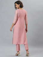 Janasya Women's Pink Poly Silk Floral Printed Straight Party Kurta Set | Grocsy
