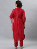 Janasya Women's Pink Poly Silk Floral Printed Straight Festive Kurta Set | Grocsy