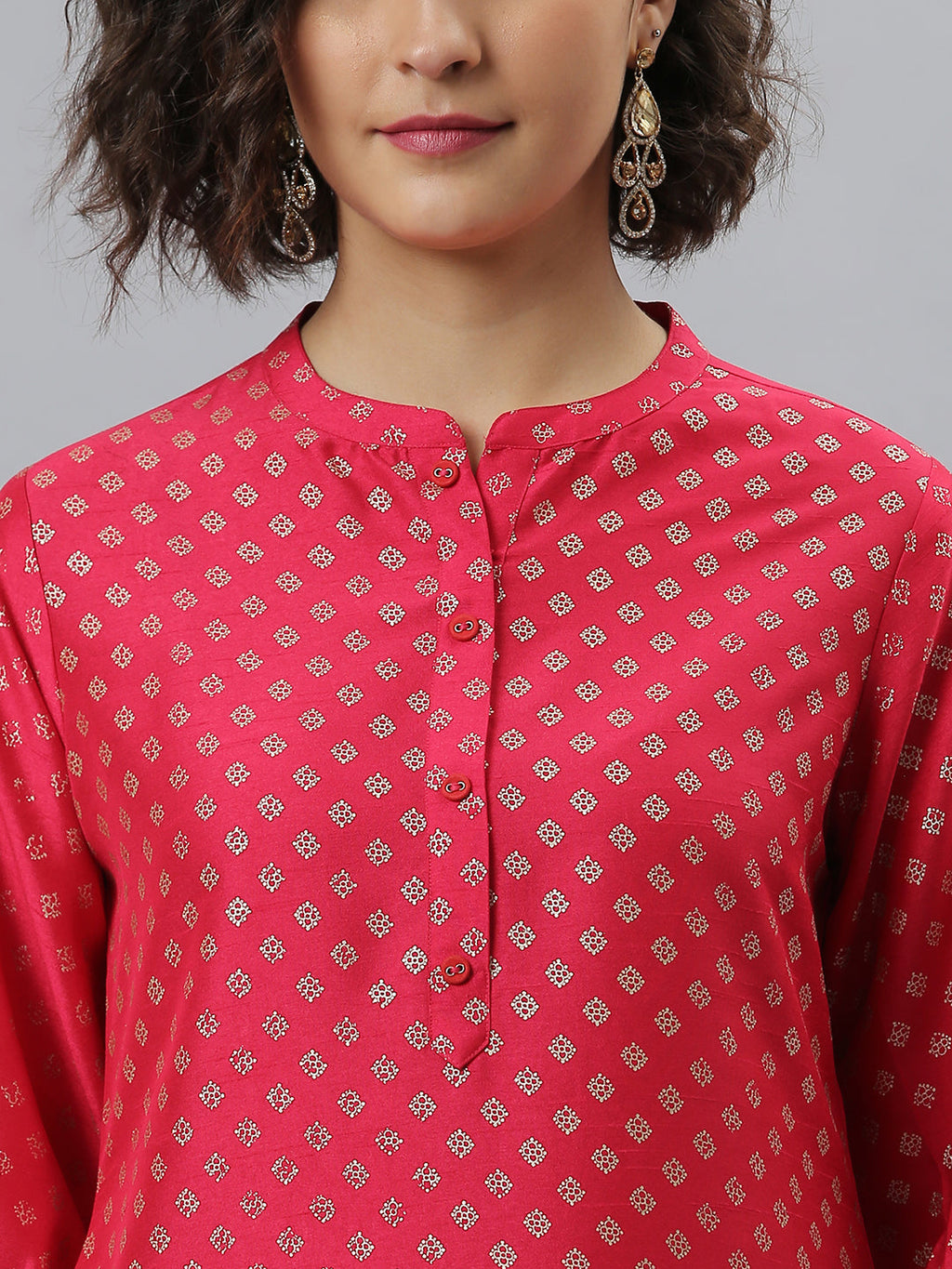 Janasya Women's Pink Poly Silk Floral Printed Straight Festive Kurta Set | Grocsy