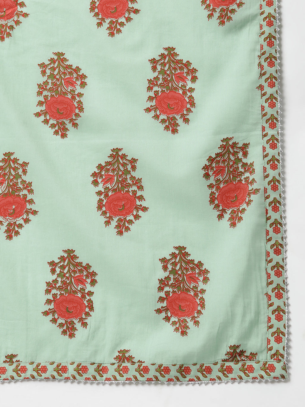 Janasya Women's Light Green Cotton Floral Print Kurta With Palazzo And Dupatta | Grocsy