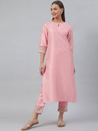 Janasya Pink Poly Silk Solid Set | Grocsy