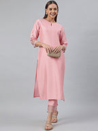 Janasya Pink Poly Silk Solid Set | Grocsy