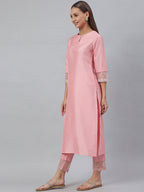 Janasya Pink Poly Silk Solid Set | Grocsy
