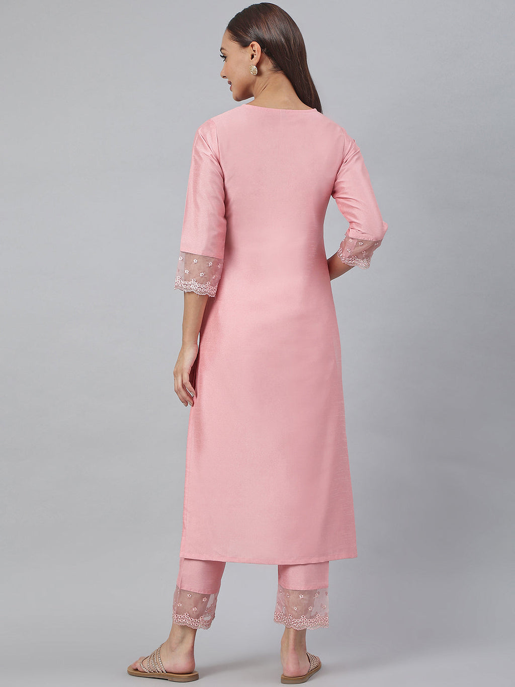 Janasya Pink Poly Silk Solid Set | Grocsy