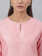 Janasya Pink Poly Silk Solid Set | Grocsy