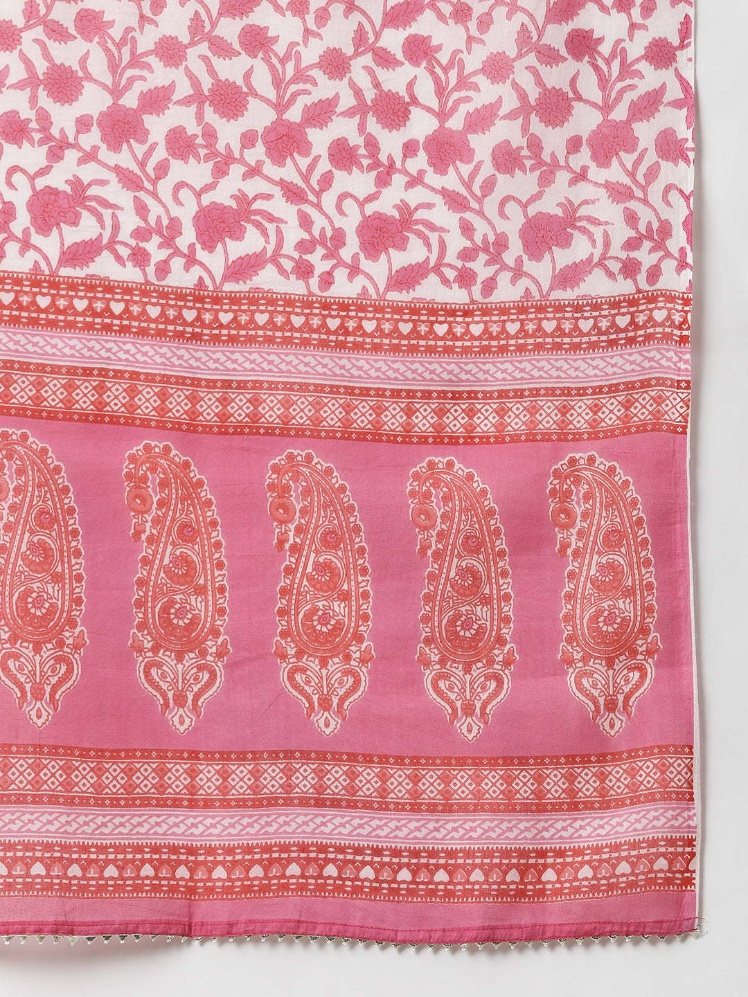 Janasya Women's Pink Cotton Floral Print Kurta With Pant And Dupatta | Grocsy