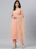 Janasya Peach Poly Crepe Solid Set | Grocsy