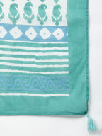Janasya Women's Sea Green Cotton Block Print Kurta With Pant And Dupatta | Grocsy