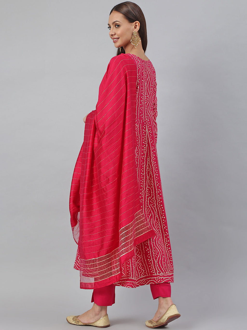 Janasya Women's Pink Rayon Bandhani Kurta With Pant And Dupatta | Grocsy