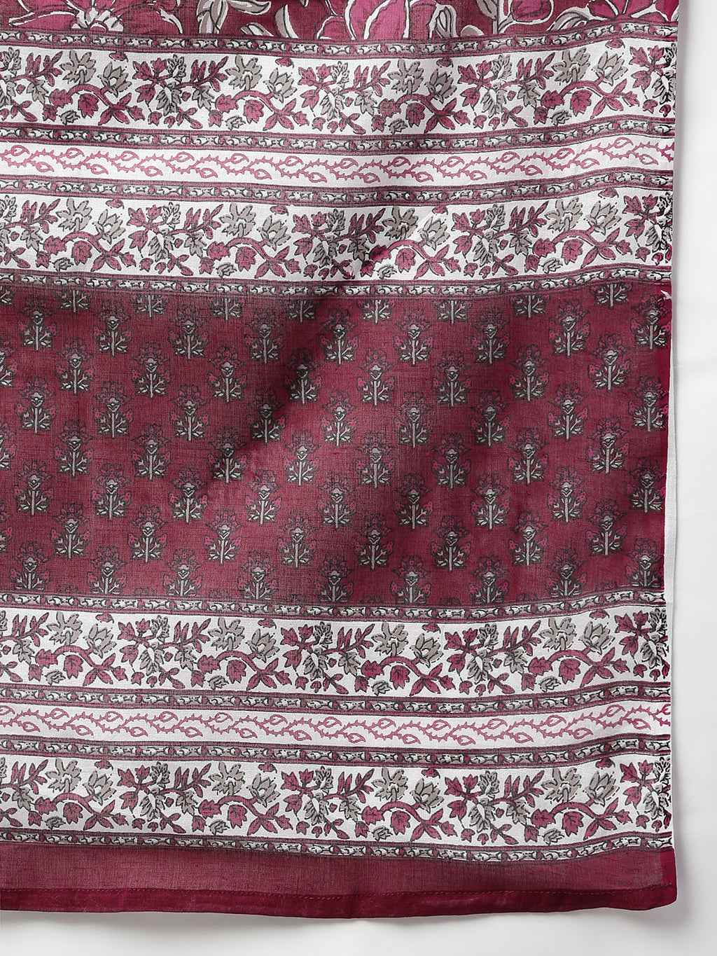 Janasya Women's Wine Cotton Floral Print Kurta With Palazzo And Dupatta | Grocsy