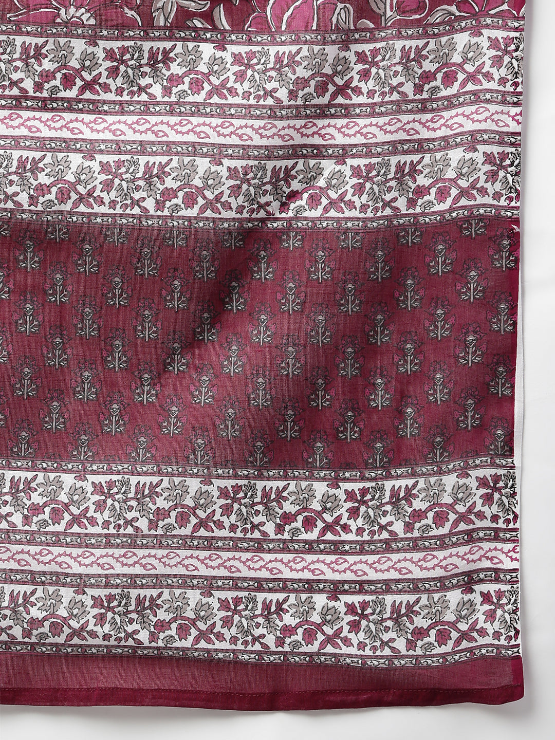 Janasya Women's Wine Cotton Floral Print Kurta With Palazzo And Dupatta | Grocsy