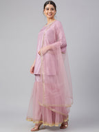 Janasya Women's Mauve Poly Silk Solid Kurta With Gharara And Dupatta | Grocsy