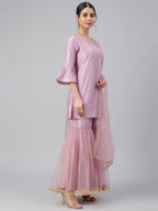 Janasya Women's Mauve Poly Silk Solid Kurta With Gharara And Dupatta | Grocsy