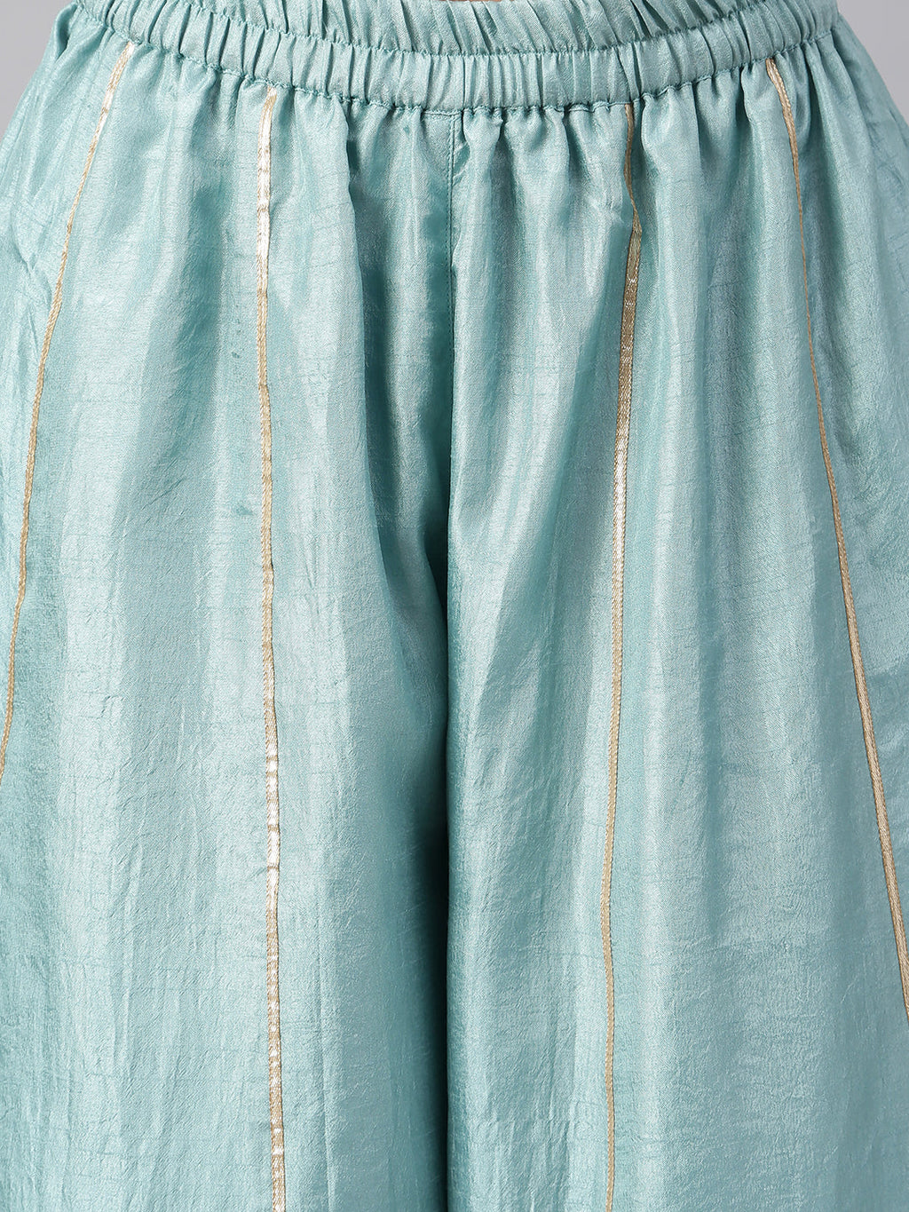 Janasya Women's Sea Green Poly Silk Embroidered Kurta With Sharara And Dupatta | Grocsy