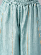 Janasya Women's Sea Green Poly Silk Embroidered Kurta With Sharara And Dupatta | Grocsy