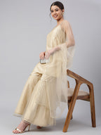 Janasya Women's Beige Poly Silk Embellished Kurta With Gharara And Dupatta | Grocsy