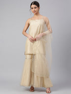 Janasya Women's Beige Poly Silk Embellished Kurta With Gharara And Dupatta | Grocsy