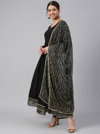 Janasya Women's Black Georgette Solid Kurta With Dupatta | Grocsy