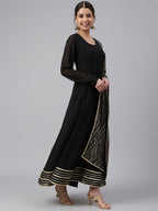 Janasya Women's Black Georgette Solid Kurta With Dupatta | Grocsy