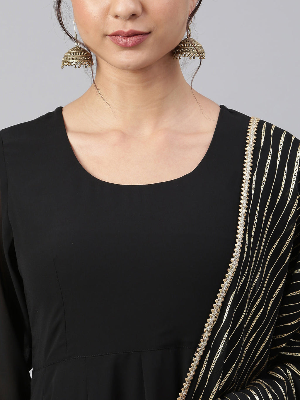 Janasya Women's Black Georgette Solid Kurta With Dupatta | Grocsy