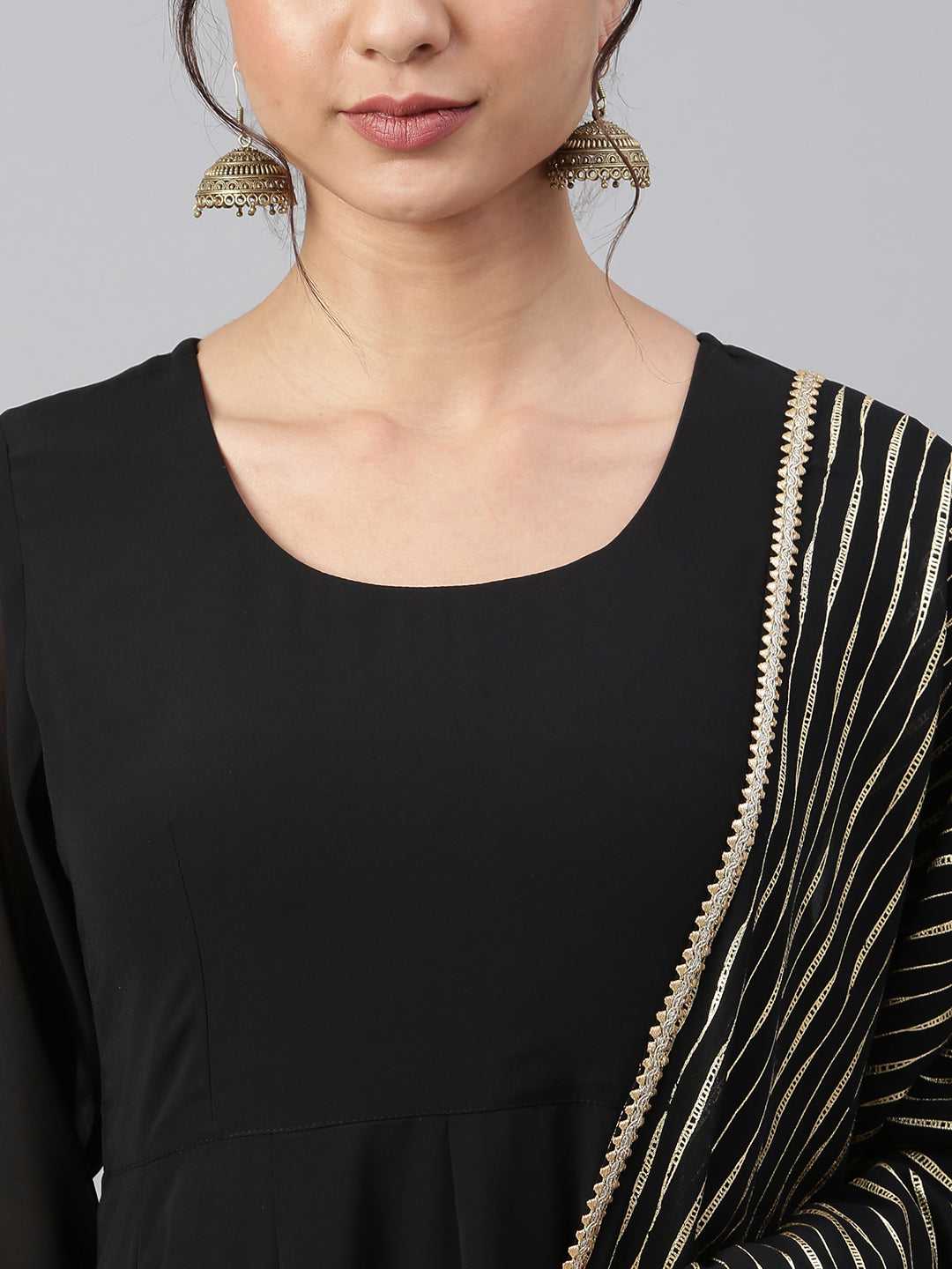 Janasya Women's Black Georgette Solid Kurta With Dupatta | Grocsy