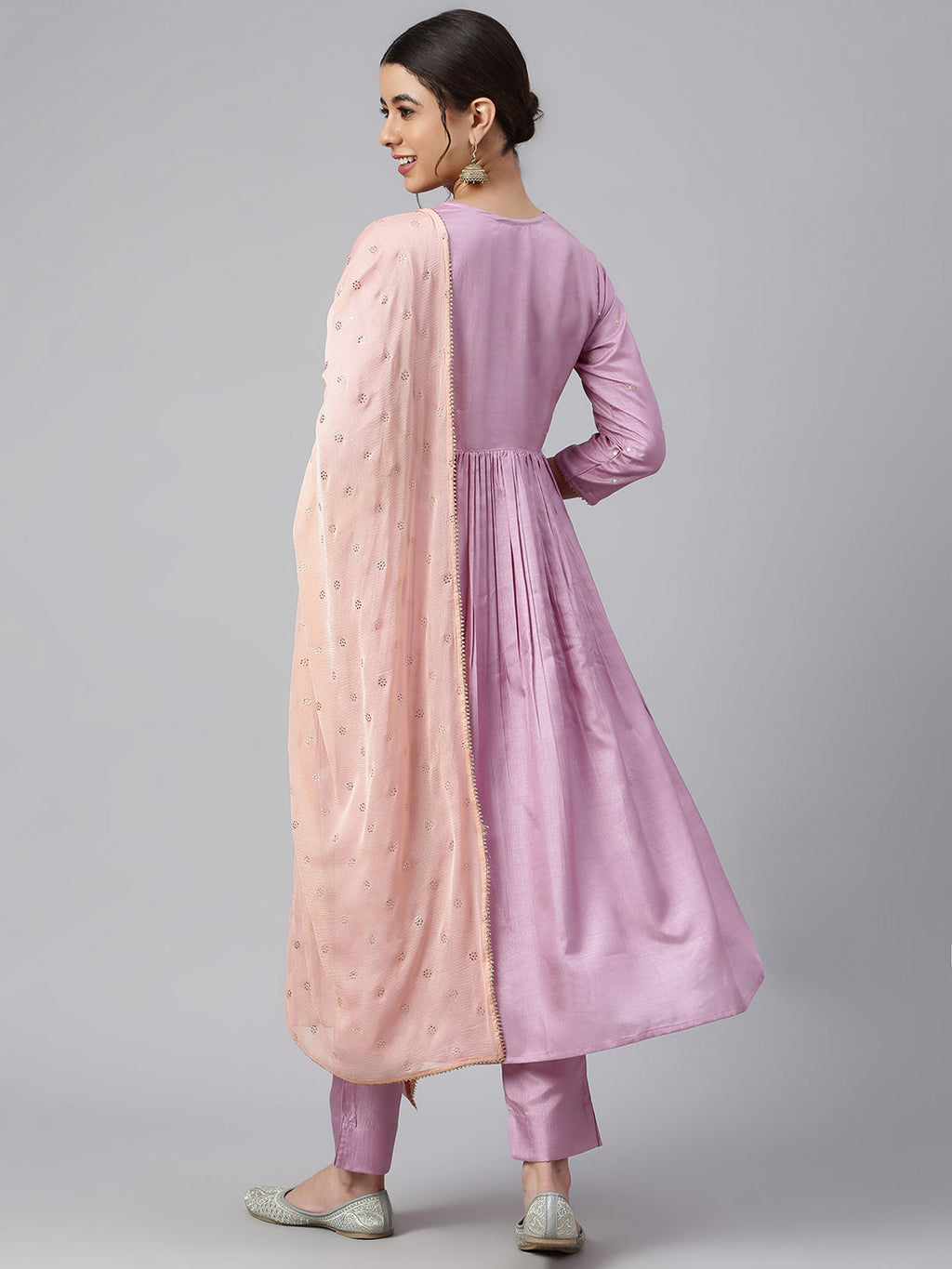 Janasya Women's Mauve Poly Silk Solid Kurta With Pant And Dupatta | Grocsy