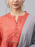 Janasya Women's Rust Dola Silk Solid Kurta With Pant And Dupatta | Grocsy